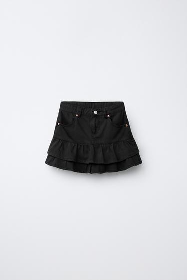 FALDA SARGA VOLANTES - Negro de Zara