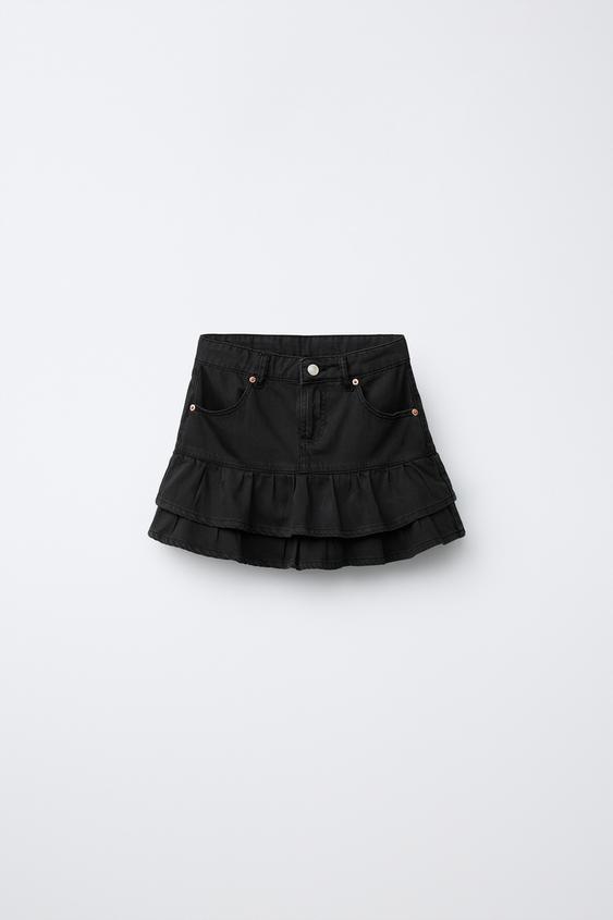 SAIA DE SARJA COM BABADO - Preto da Zara - Imagem 0