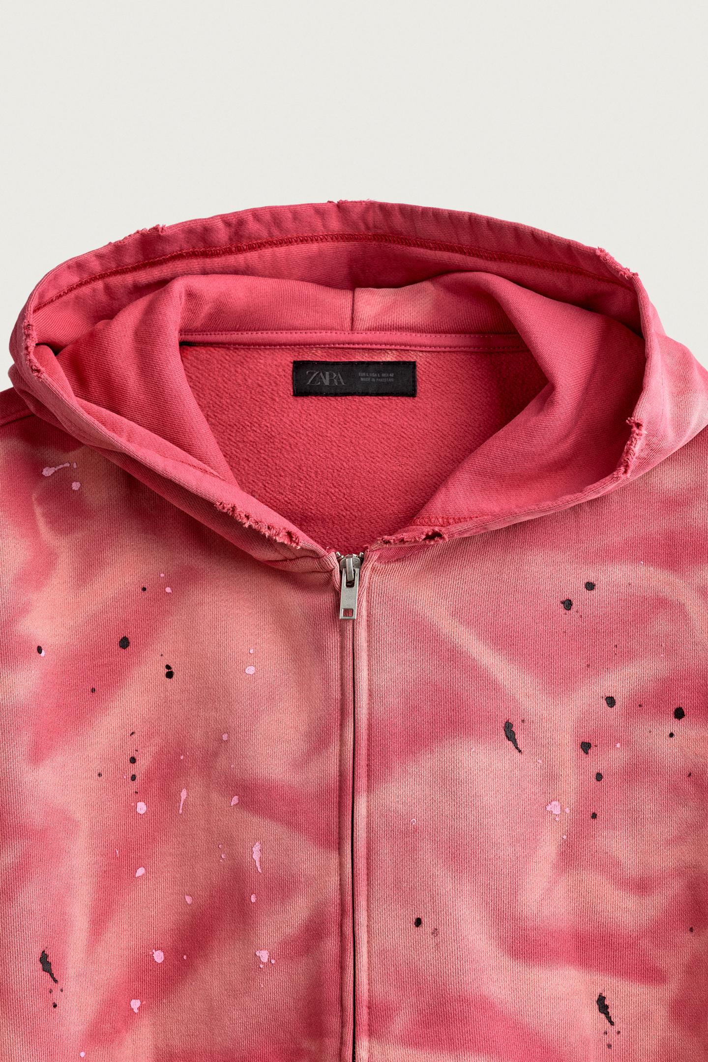 Мужское худи Zara Paint Splatter Print, цвет: Розовый — фото 9