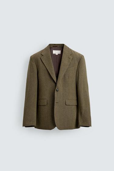 Zaras STRUKTURKAVAJ MED YLLE - Khaki