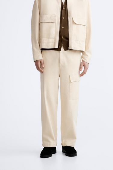 PANTALON STRAIGHT CARGO - Écru de Zara