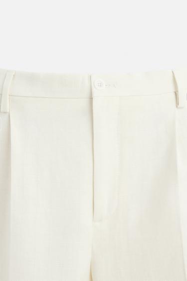 LIMITED EDITION LINEN-WOOL HERRINGBONE TROUSERS - Oyster-white by Zara - Image 7