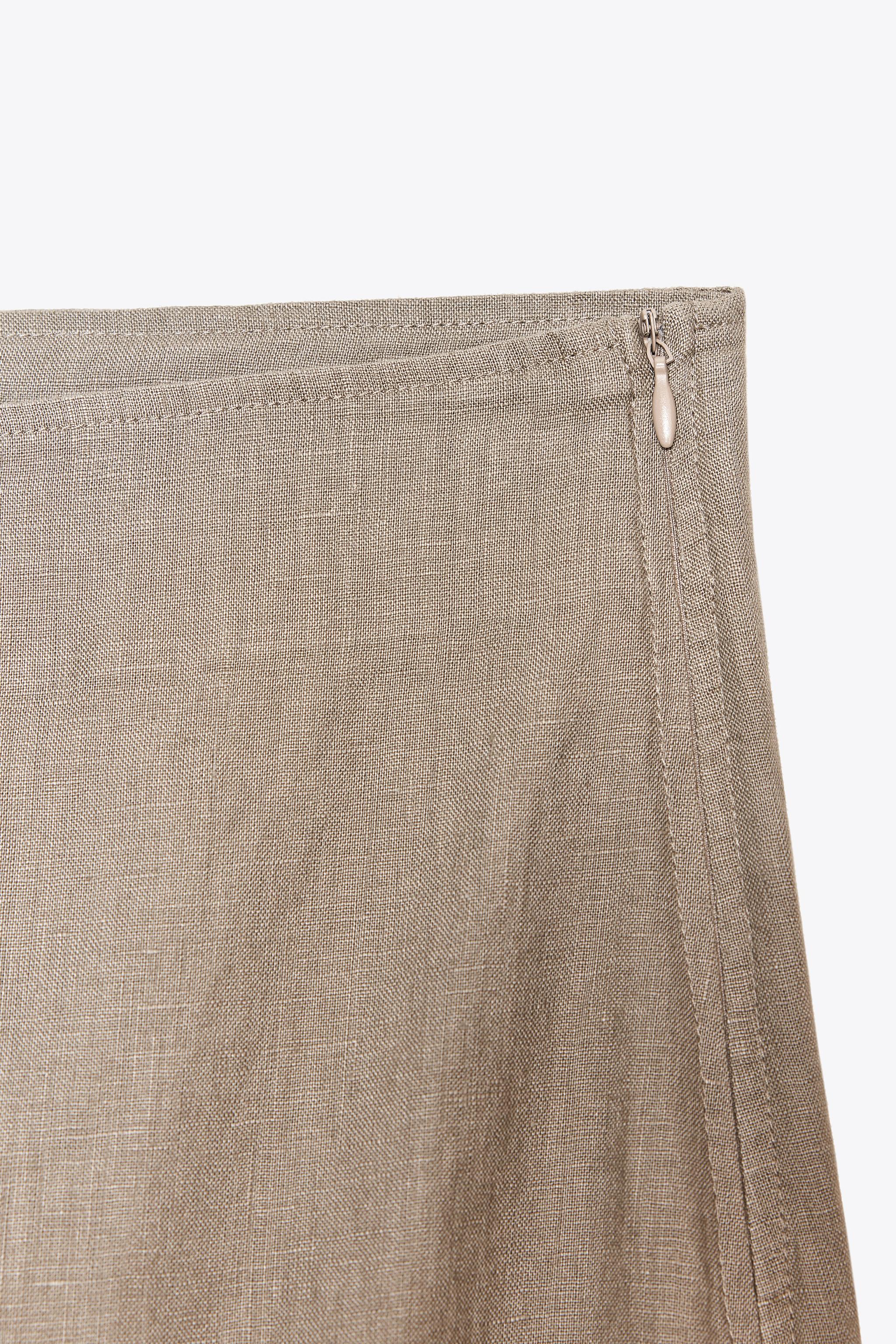 100% LINEN MIDI SKIRT ZW COLLECTION - Mink | ZARA United States