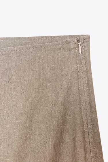 ZW COLLECTION 100% LINEN MIDI SKIRT - Mink by Zara - Image 3
