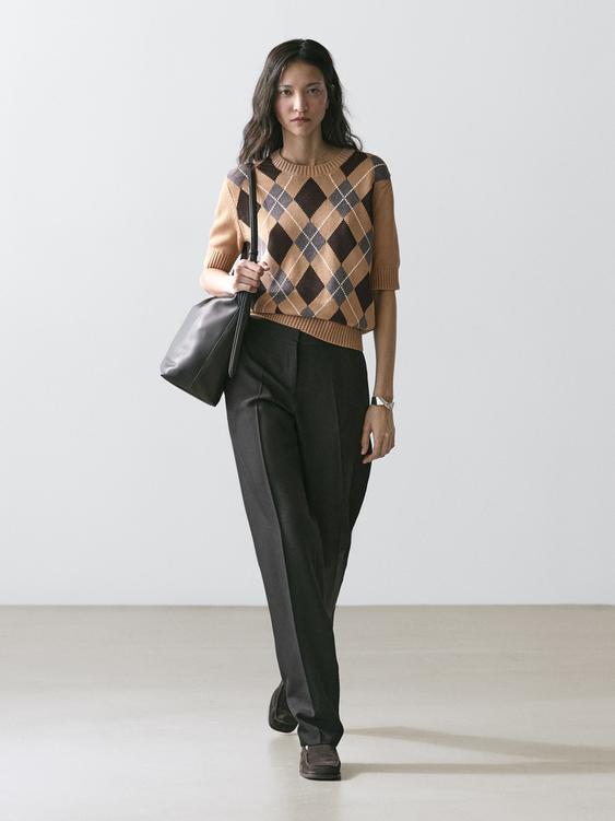 Cotton argyle knit sweater