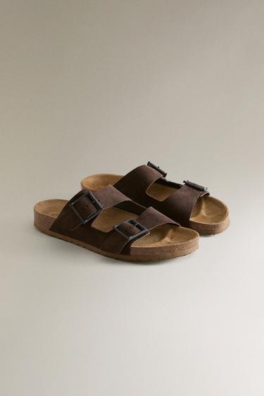 DOUBLE BUCKLE LEATHER SANDALS - Brown by Zara - Image 2