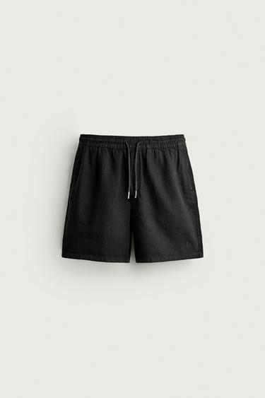 Zara TEXTURED EMBROIDERED SHORTS - Black