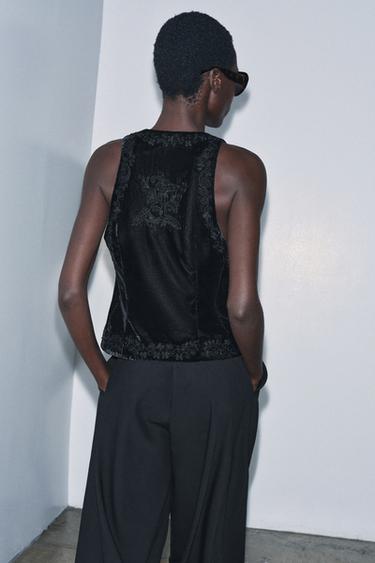 GILET BRODÉ VELOURS ZW COLLECTION ÉDITION LIMITÉE - Noir de Zara - Image 2