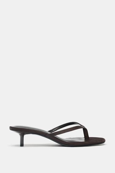 SATIN KITTEN-HEEL SANDALS - Brown by Zara - Image 0