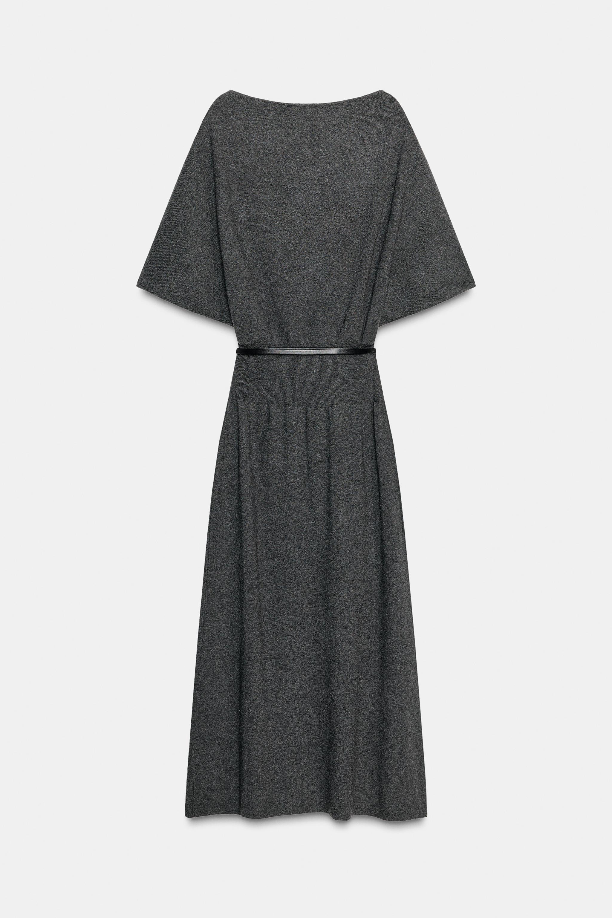 KNIT MIDI DRESS WITH BELT - Dark grey | ZARA New Zealand