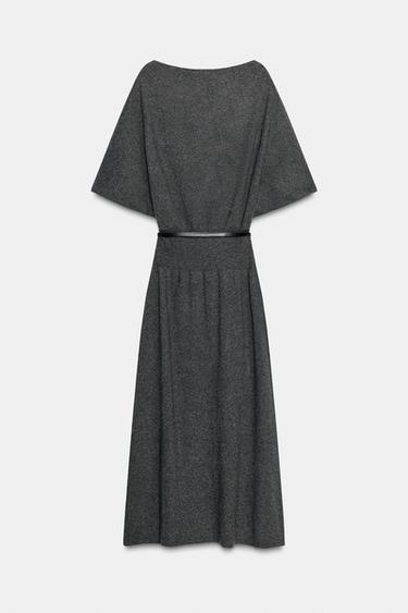 VESTIDO MIDI PUNTO CINTURÓN - Gris oscuro de Zara