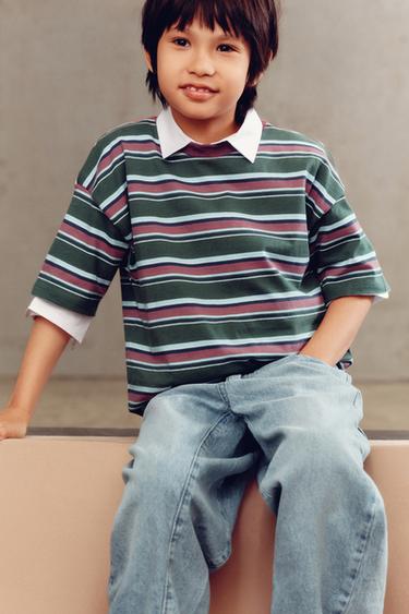 Zara 條紋印花T恤 - 綠色