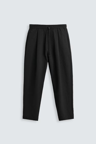 Zara RELAXED FIT SEERSUCKER PANTS - Black
