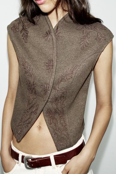 EMBROIDERED VEST — Dark brown 1