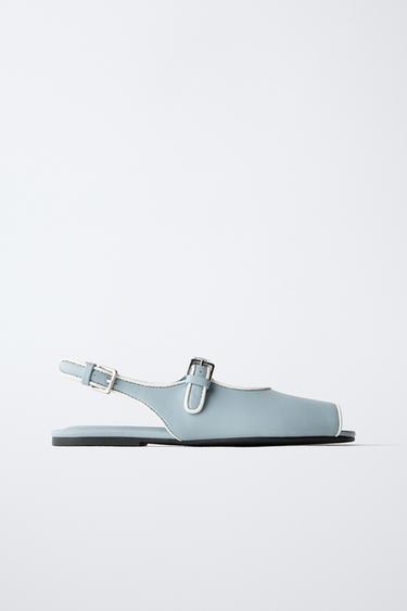 TRIM SLINGBACK BALLET FLATS - Blue by Zara