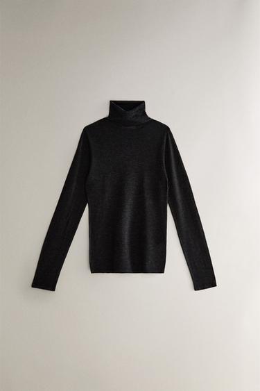 WOOL AND SILK HIGH NECK SWEATER - Grey by Zara - Image 0