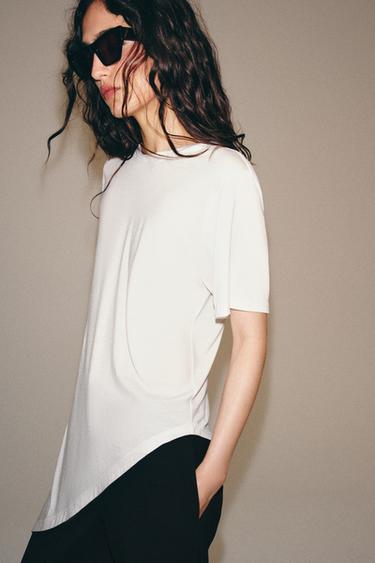 ASYMMETRIC SHORT SLEEVE T-SHIRT - White by Zara