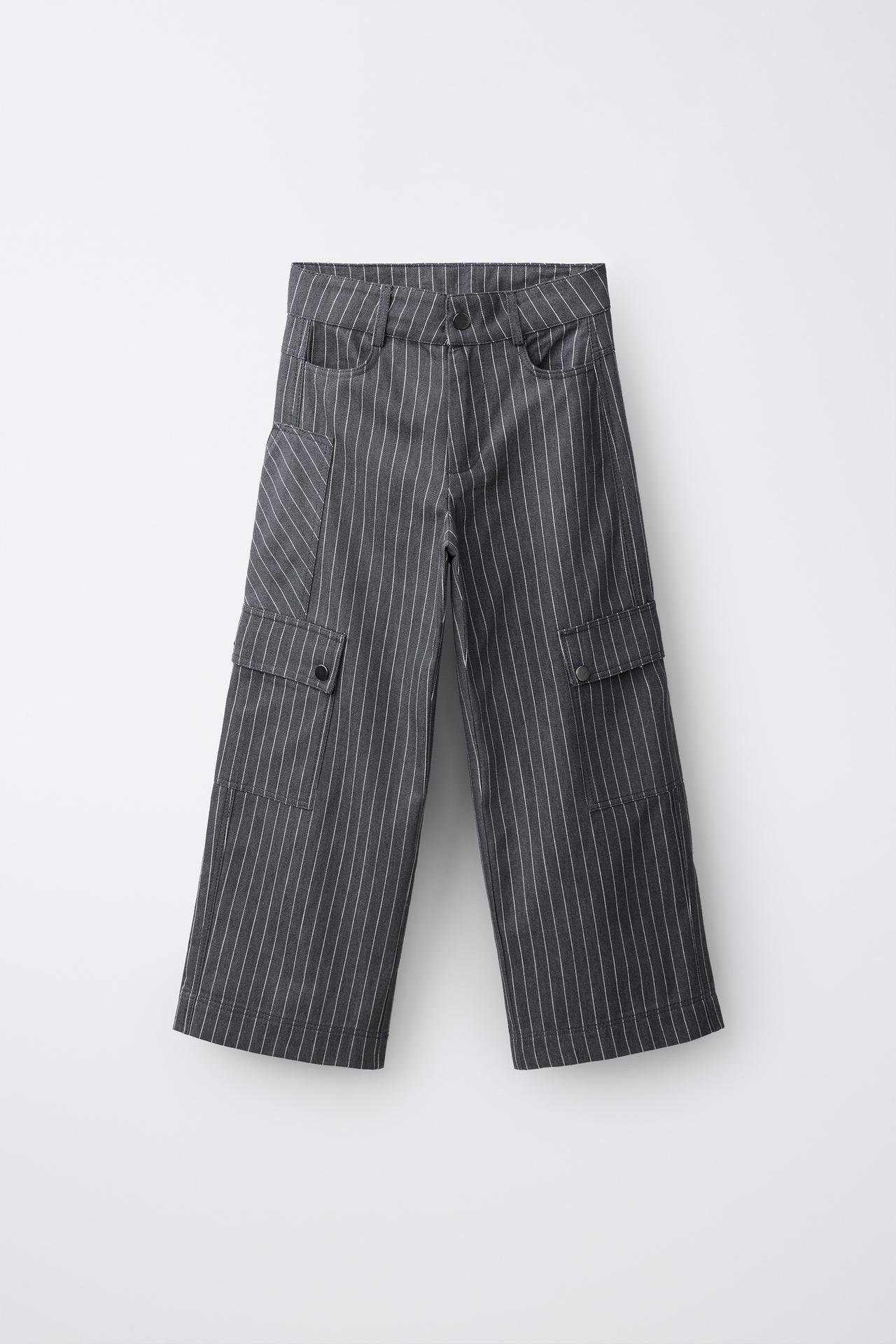 STRIPED CARPENTER PANTS — Anthracite grey