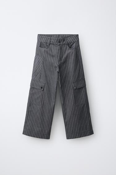 Zara STRIPED CARPENTER PANTS - Anthracite grey
