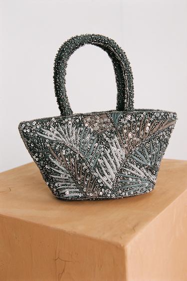 EMBROIDERED BEADED HANDBAG - Aged silver by Zara