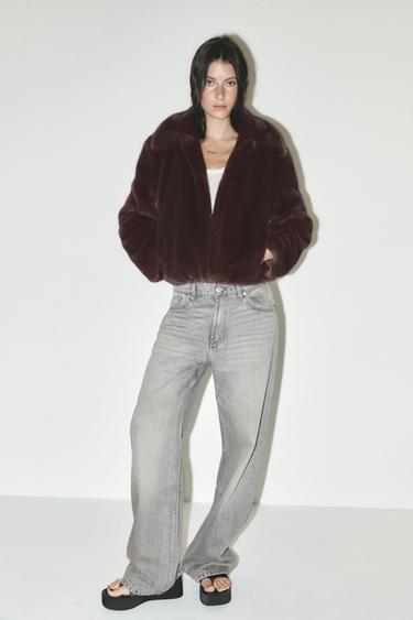 Zara FAUX FUR CROPPED JACKET - Tobacco - Image 0
