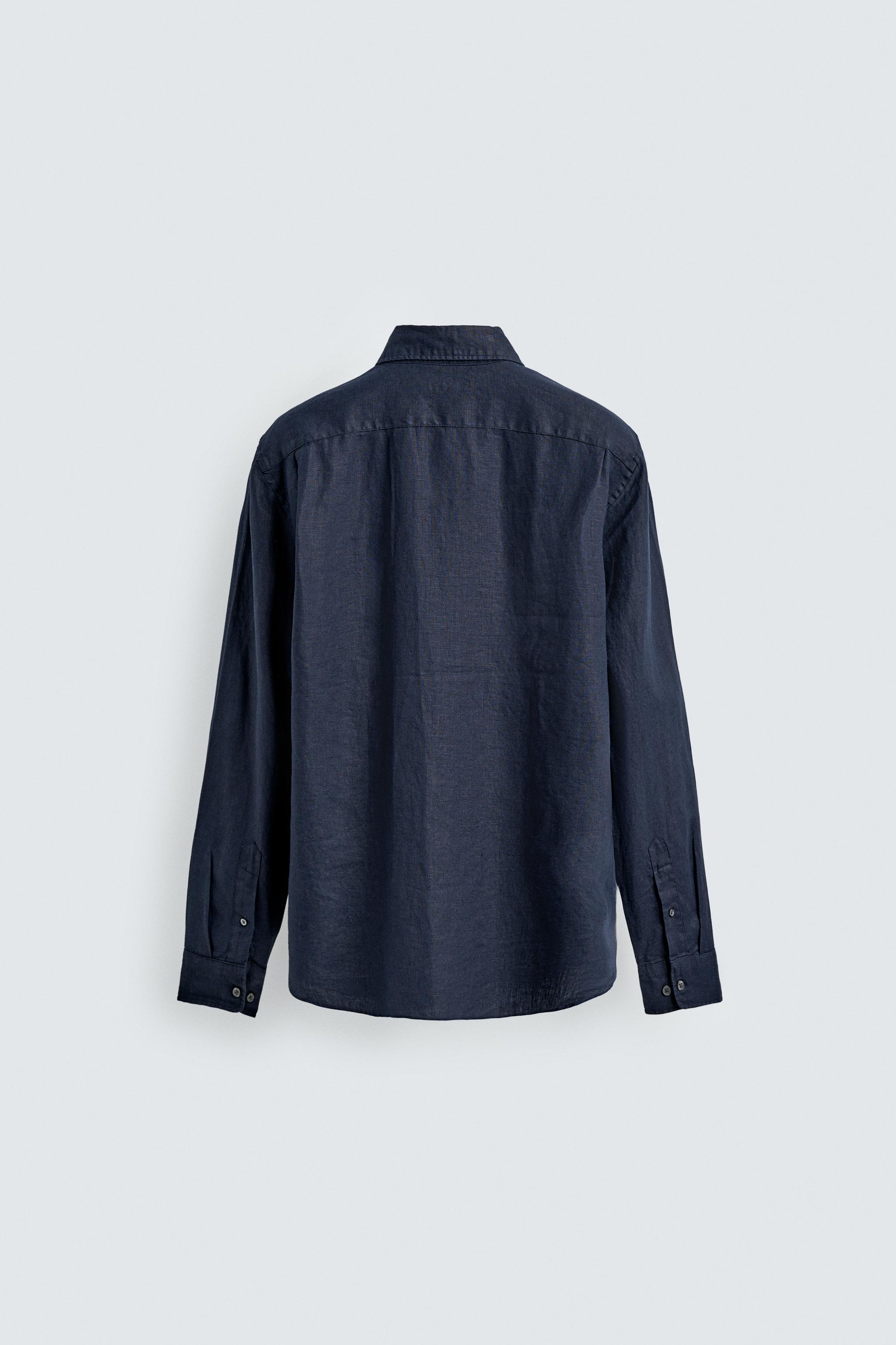 レギュラーフィット100%リネンシャツ - ウォッシュ空色 | ZARA Japan 