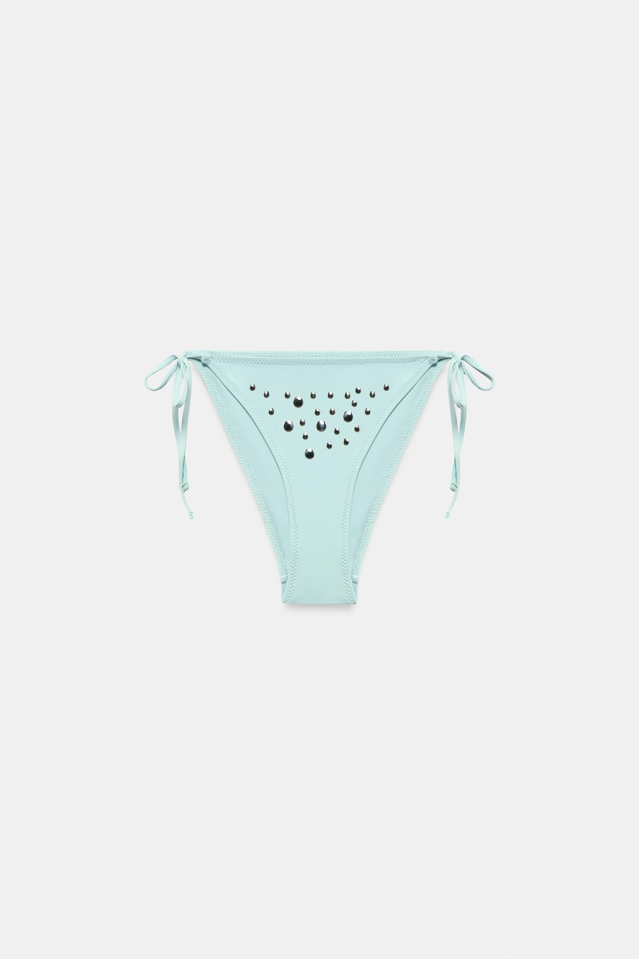 STUDDED TIE-SIDE BIKINI BOTTOMS — Light turquoise