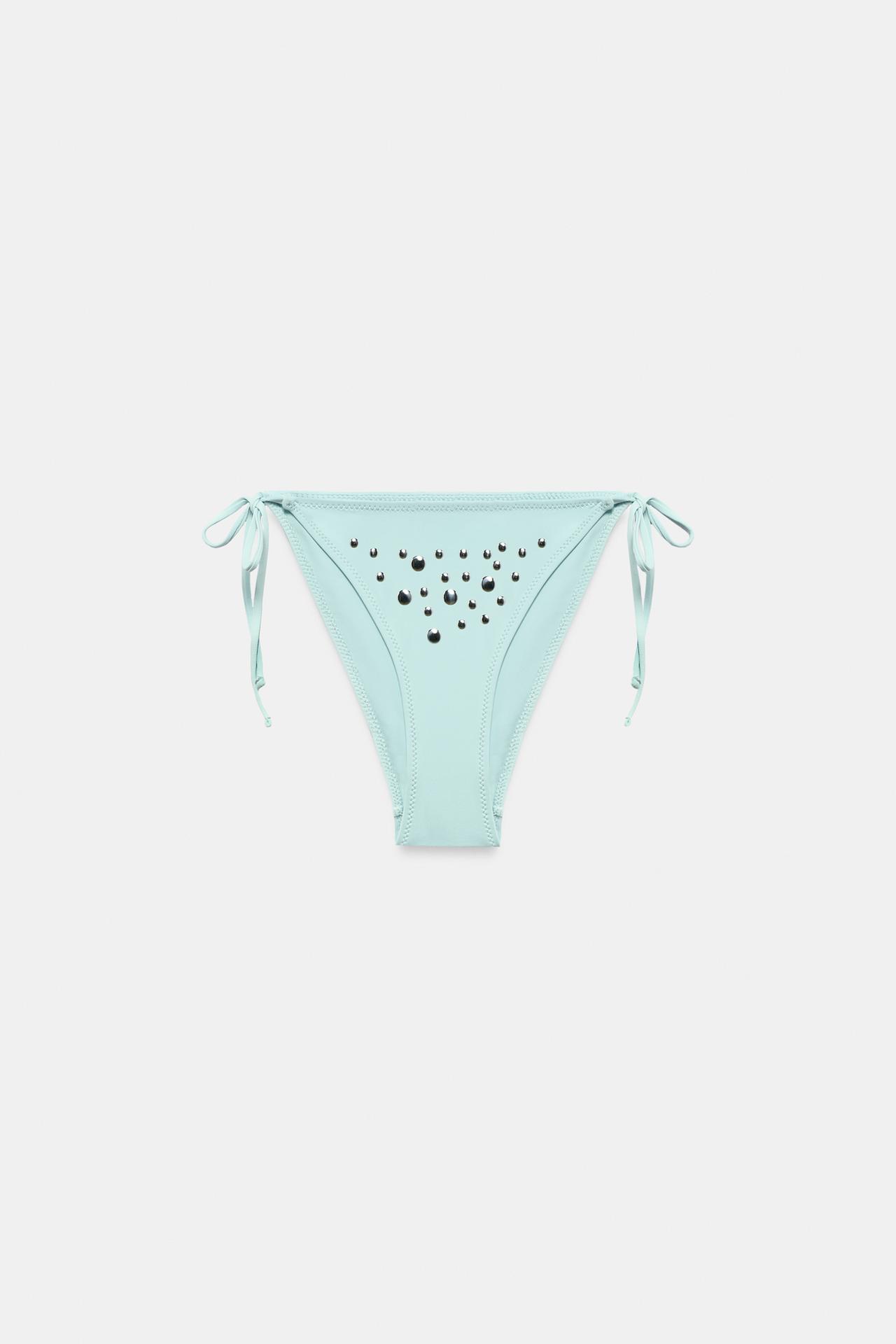 STUDDED TIE-SIDE BIKINI BOTTOMS — Light turquoise