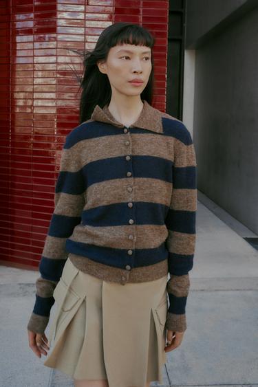 STRIPED CARDIGAN - Brown-Blue by Zara