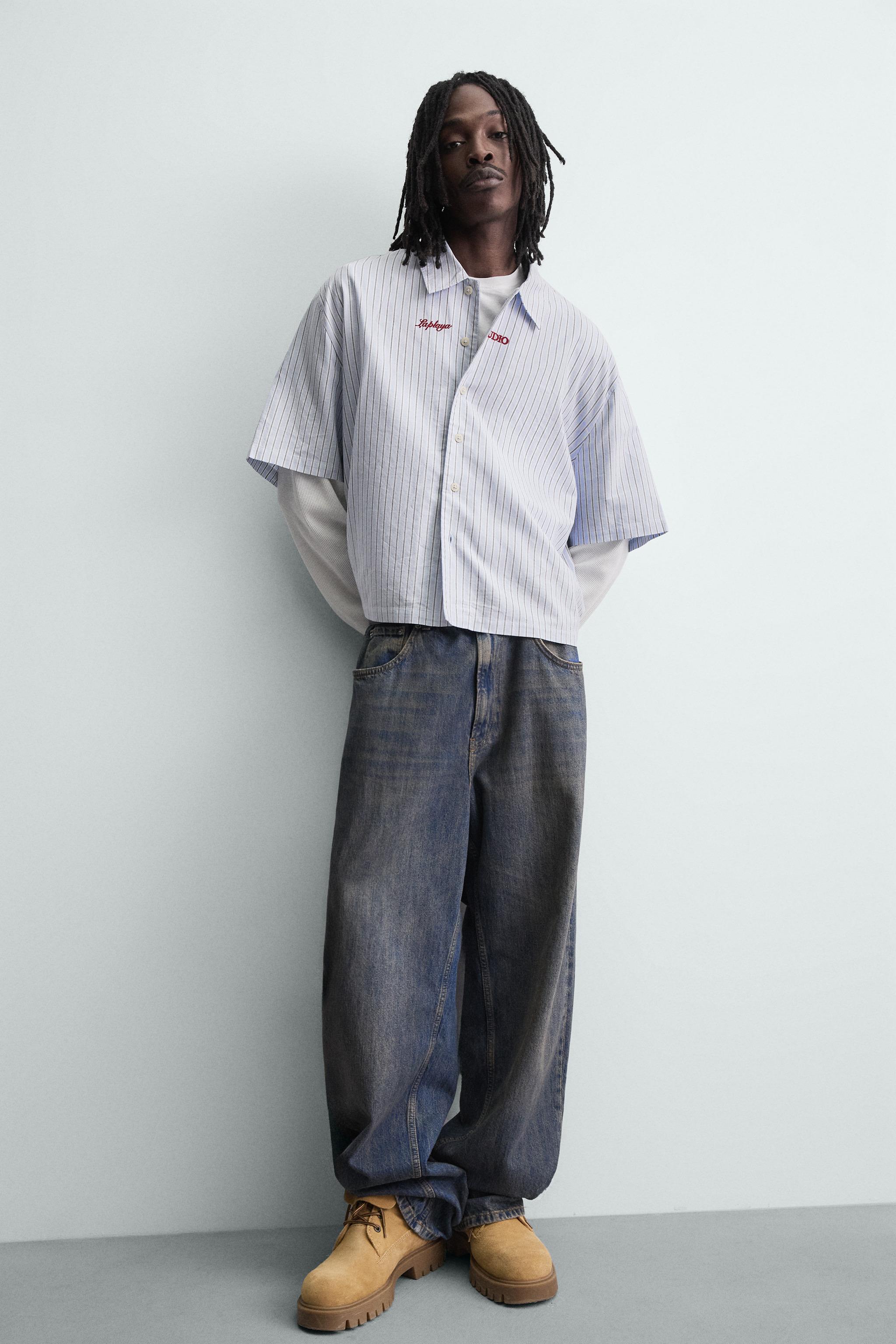 ストライプ柄ダブルエフェクトスリーブシャツ - ブルー | ZARA Japan
