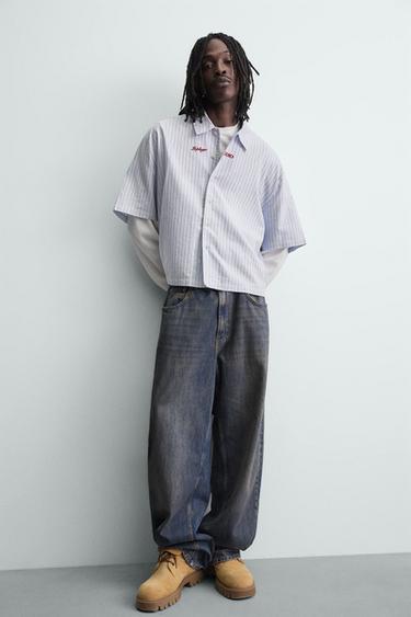 STRIPED SHIRT WITH DOUBLE EFFECT SLEEVES - Blue by Zara - Image 4