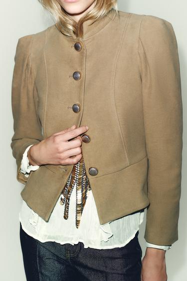VESTE EFFET DAIM ÉPAULES BOUFFANTES - Marron clair de Zara - Image 4