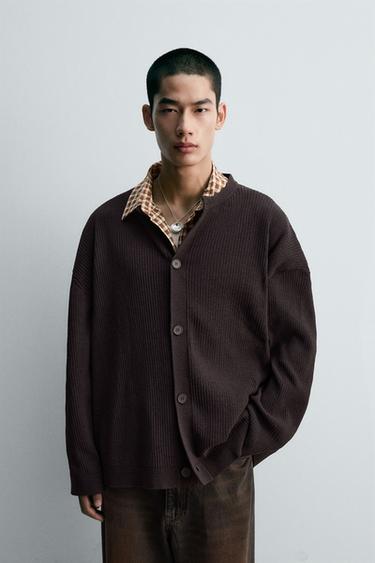 TEXTURED CARDIGAN - Chocolate by Zara