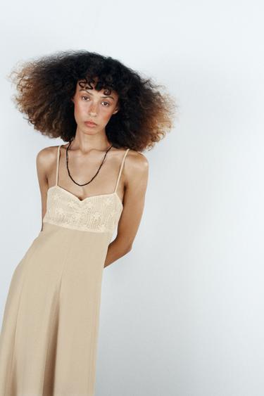 VESTIDO MIDI TIRANTES COMBINADO - Crudo de Zara