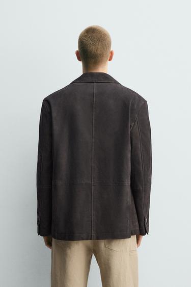 WASHED SUEDE LEATHER BLAZER - Dark brown by Zara - Image 2