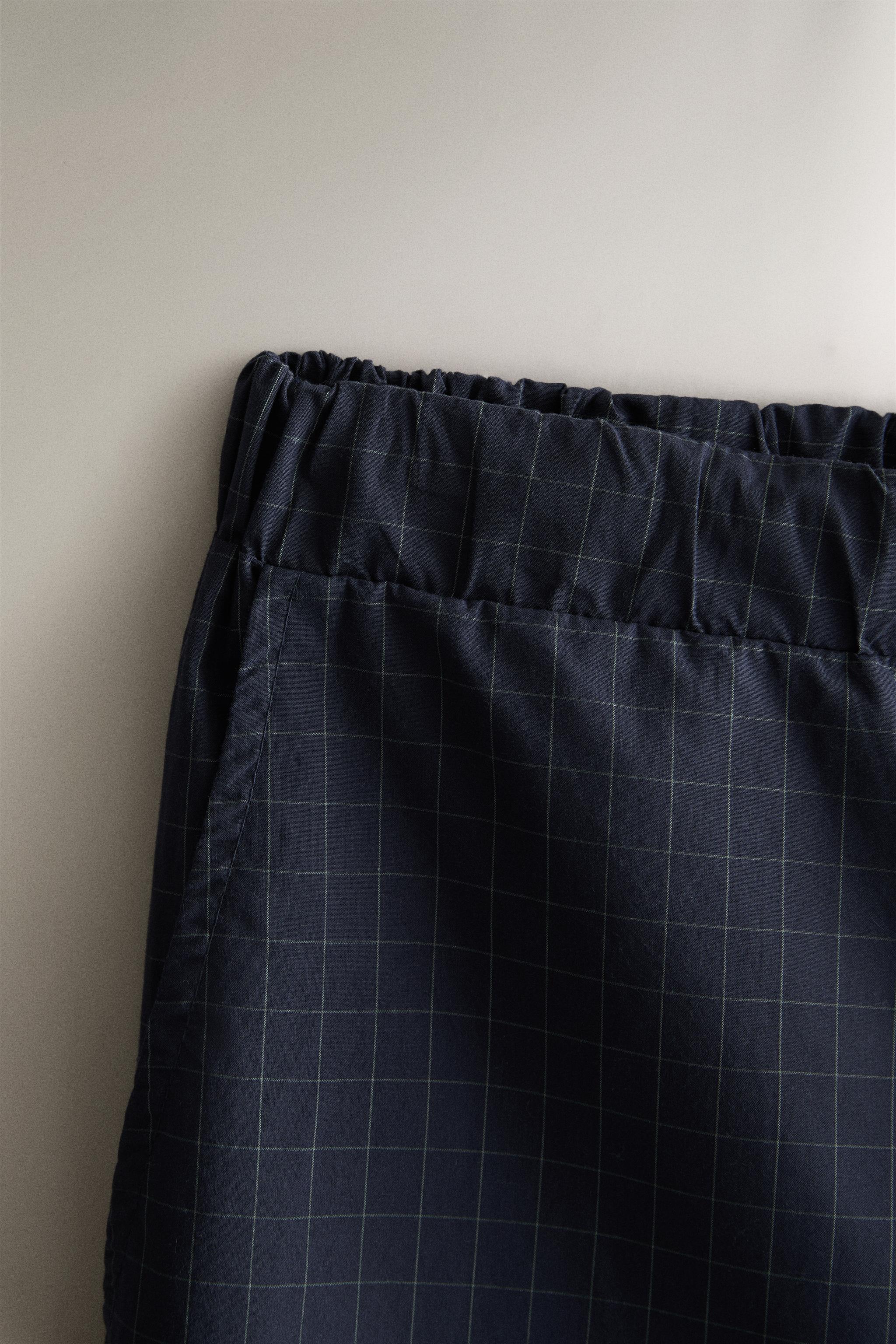COTTON CHECK TROUSERS — Blue