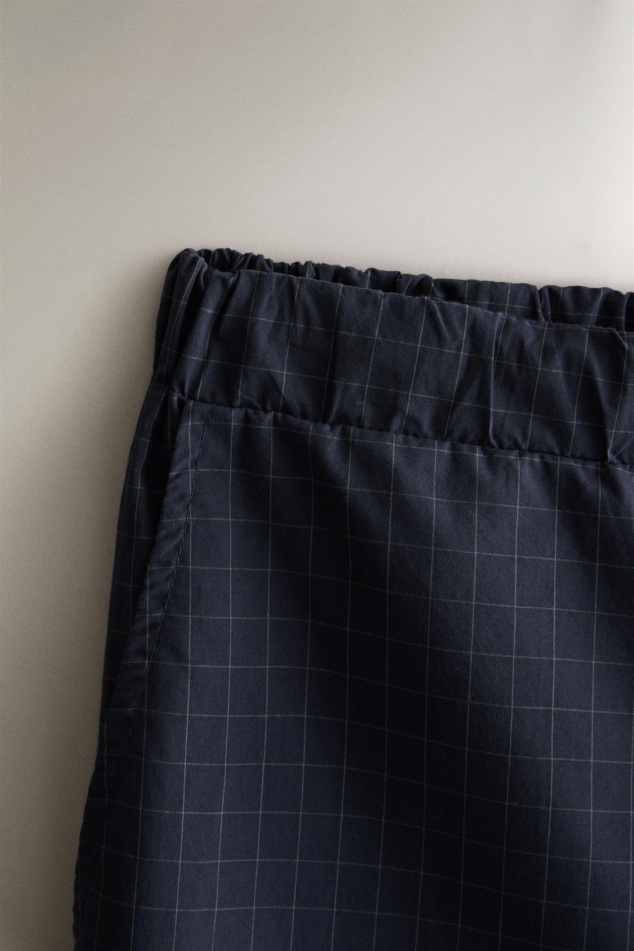 COTTON CHECK TROUSERS — Blue