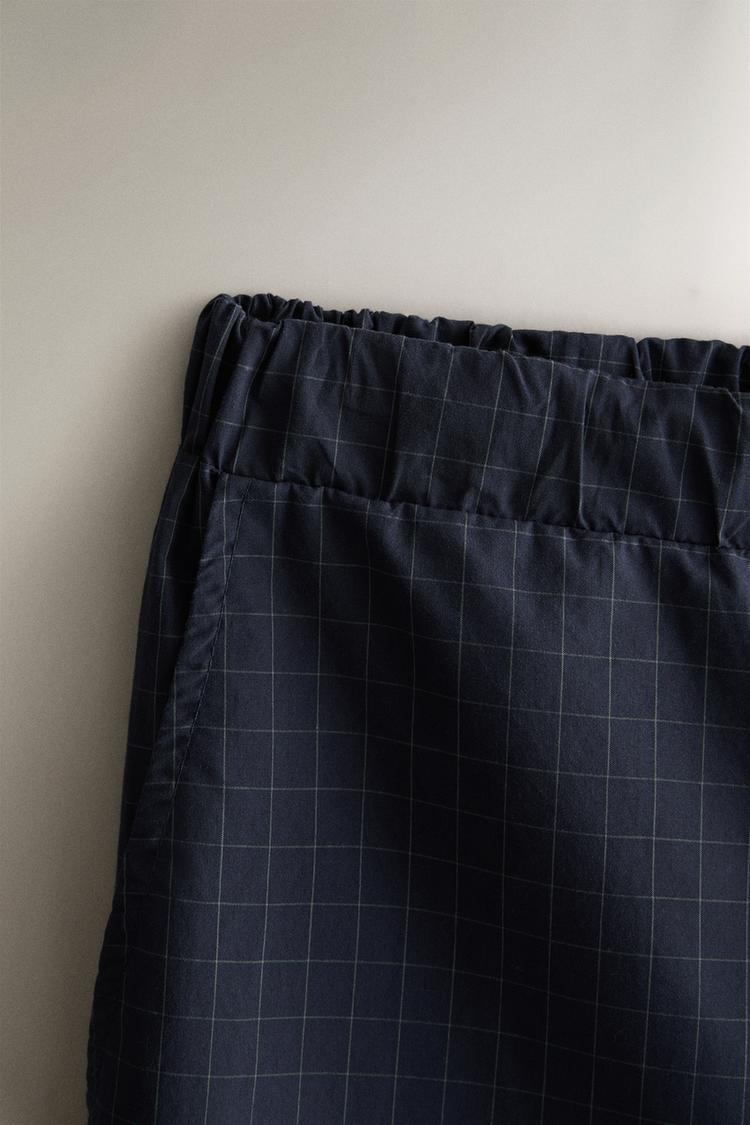 COTTON CHECK TROUSERS — Blue