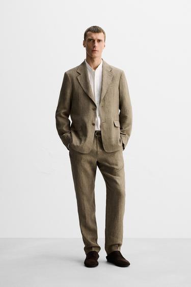 LIMITED EDITION 100% LINEN SUIT BLAZER - camel by Zara