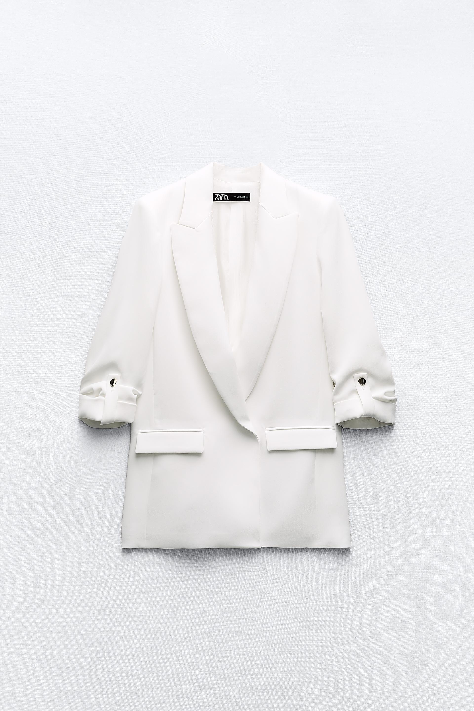 FITTED BLAZER WITH SHOULDER PADS - Oyster-white