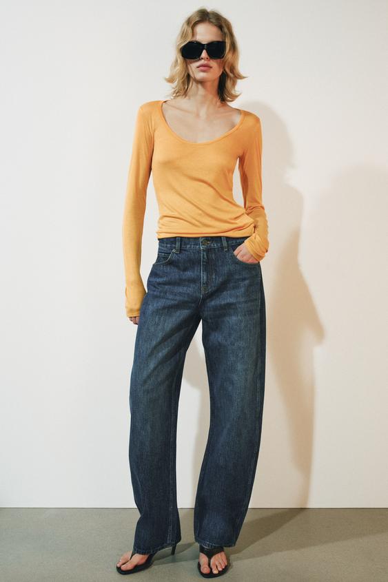 Zara ZW COLLECTION CURVED STRAIGHT MID-RISE JEANS - Blue - Image 0