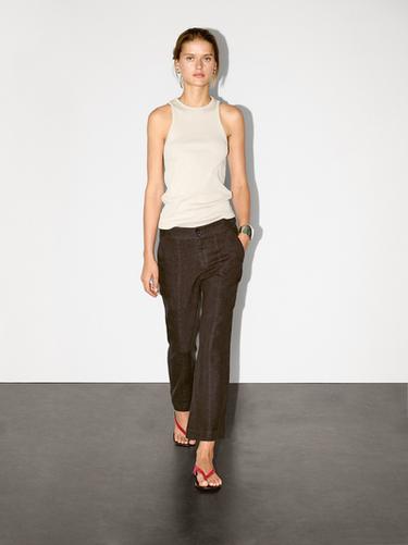 Zara 100% linen kick flare fit trousers - Chocolate - Image 0