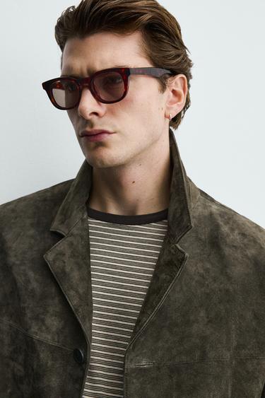 BLAZER EN CUIR ET DAIM - Kaki de Zara - Image 4