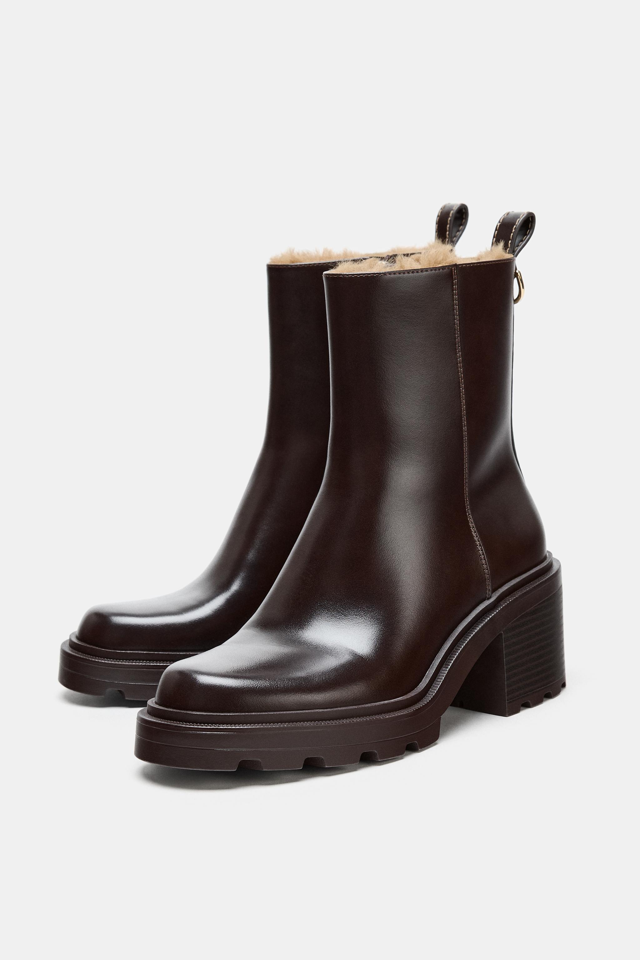 HEELED ANKLE BOOTS WITH FAUX FUR INTERIOR