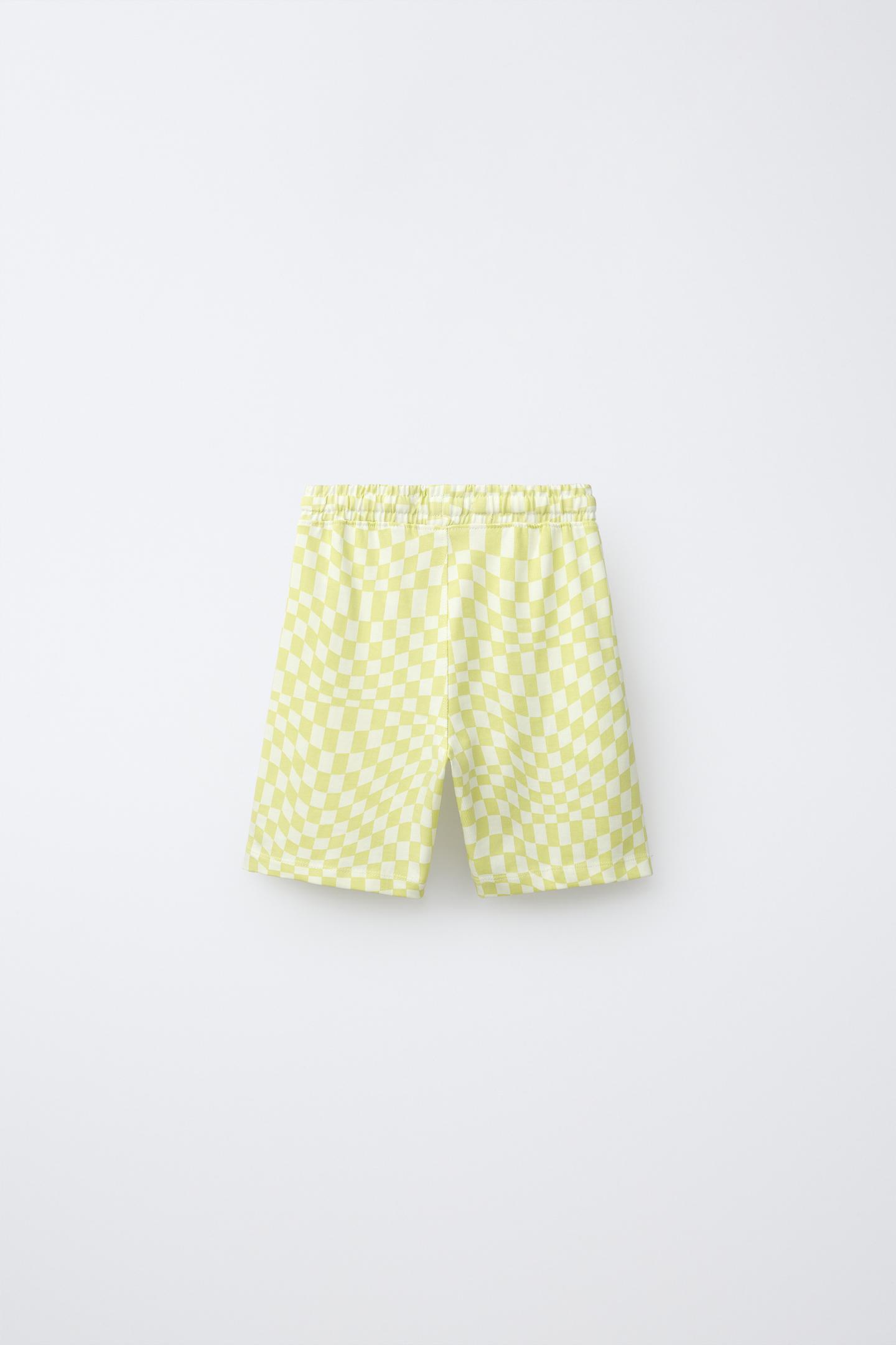 Детские комплекты Zara Checkerboard T-SHIRT and Bermuda Set, цвет: Лаймовый зелёный — фото 5