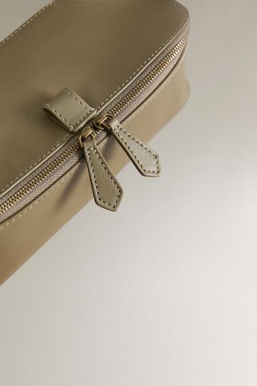 SMALL LEATHER WASH BAG - Khaki Green by Zara - Image 5