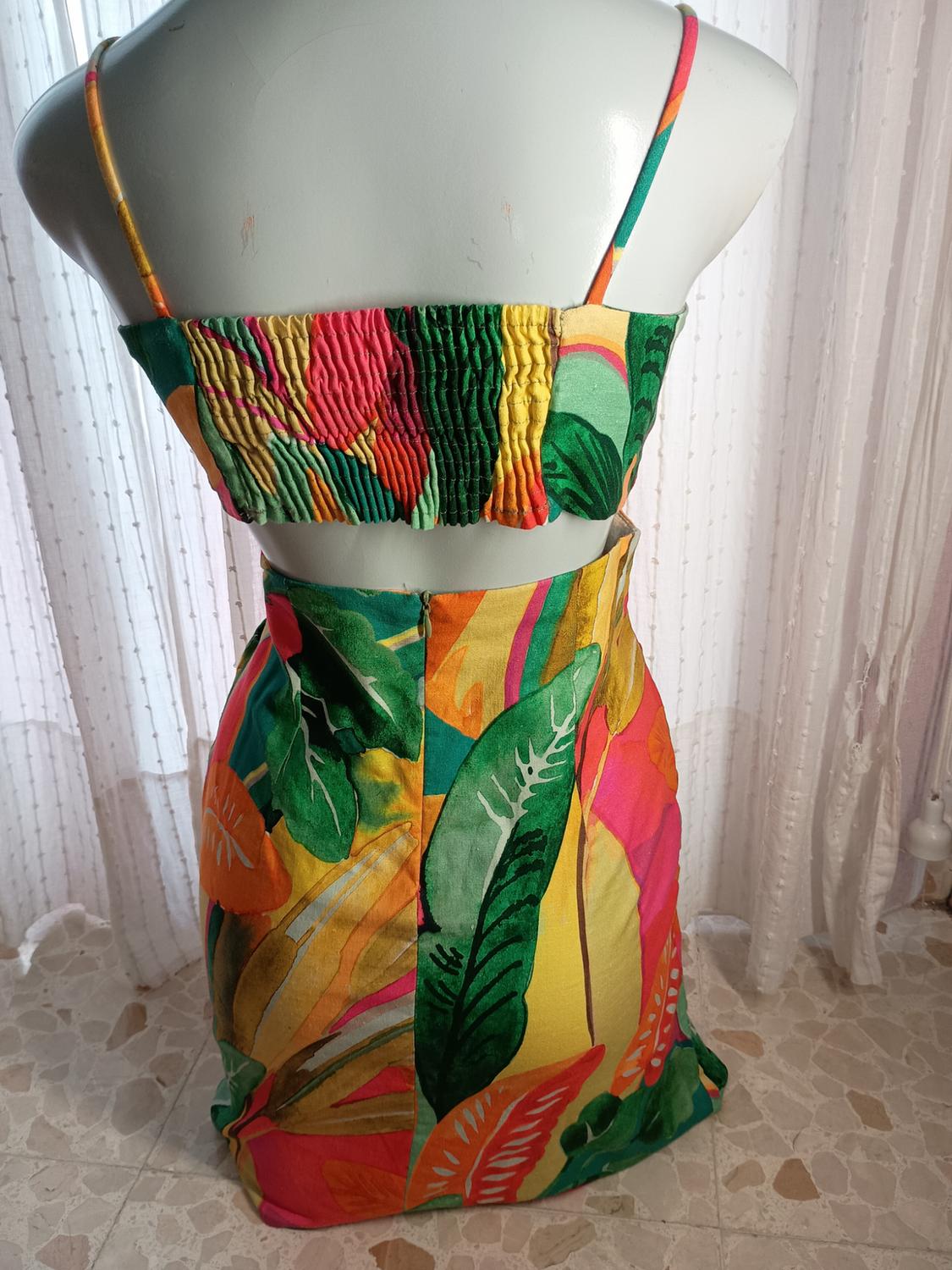 LINEN BLEND TROPICAL PRINT MINI DRESS - Image 3
