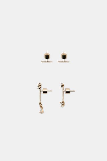 PACK OF MINIMALIST RHINESTONE EARRINGS - Golden by Zara - Image 2