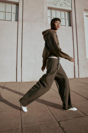 Zara DOUBLE WAISTBAND WIDE-LEG PANTS - Mocha