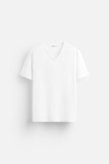Zara BASIC V-NECK T-SHIRT - White